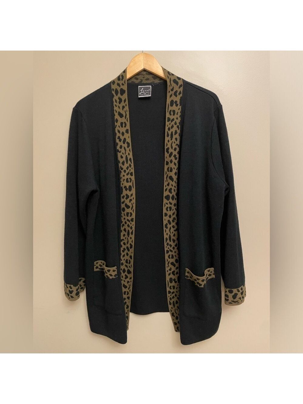 Lennie Women for Nina Leonard Leopard Print Black Cardigan